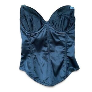 1990s Vintage Trashy Lingerie Black Satin Bustier, Iconic Corset 34B